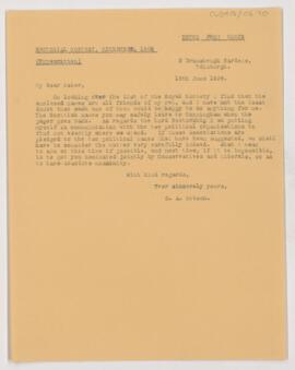 Letter to William Osler, June 18, 1908