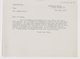 Letter to William Osler, July 6, 1907