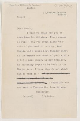 Letter to Wilburt Cornell Davison
