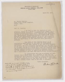 Letter to Harvey Cushing, March 18, 1926