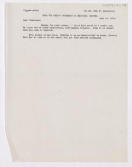 Letter to John Woolman Churchman, June 10, 1916