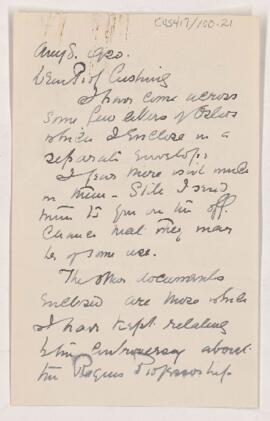 Letter to Harvey Cushing, 1920