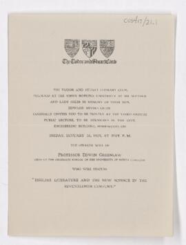 Invitation, Tudor and Stuart Club