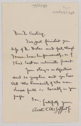 Letter to Harvey Cushing, August 4, 1925