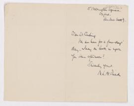 Letter to Harvey Cushing