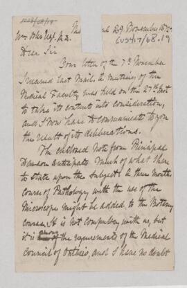 Letter to William Osler, November 29, 1872