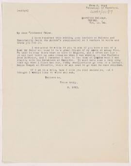 Letter to William Osler, October 19, 1904