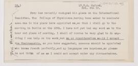 Letter to Karl Friedrich Wenckebach, October 4, 1910