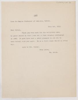 Letter to Thomas Stephen Cullen, October 22, 1912