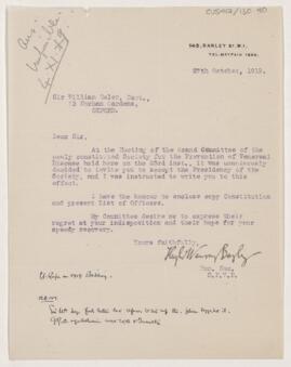 Letter to William Osler, October 27, 1919