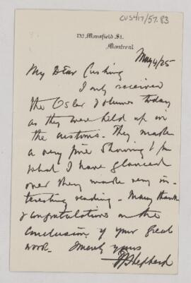 Letter to Harvey Cushing, May 4, 1925