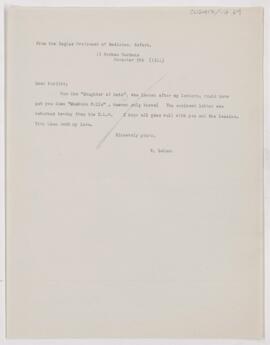 Letter to Charles Daniel Parfitt, November 9, 1911