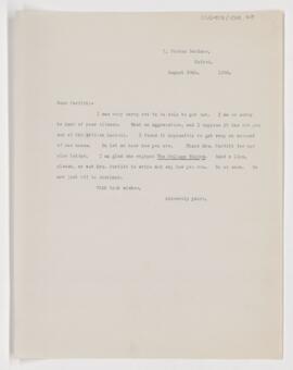 Letter to Charles Daniel Parfitt, August 30, 1906