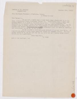 Letter to Harvey Cushing, December 21, 1911