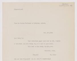 Letter to Henry Mills Thomas, October 4, 1910