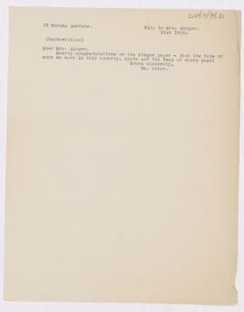 Letter to Mrs. Charles Joseph Singer