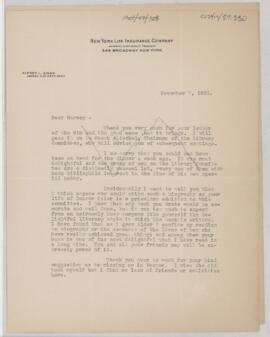 Letter to Harvey Cushing, November 7, 1925