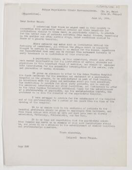 Letter to William Henry Welch, June 12, 1908