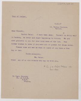 Letter to Captain Kennedy, October 25, 1917