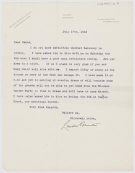 Letter to William Osler, July 17, 1913