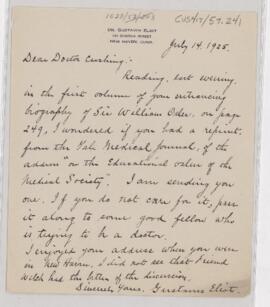 Letter to Harvey Cushing, July 14, 1925