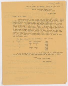 Letter to William Osler
