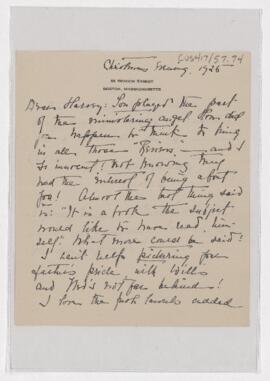 Letter to Harvey Cushing, December 25, 1925