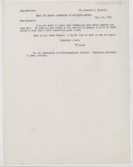 Letter to Leonard L. Mackall, October 15, 1910