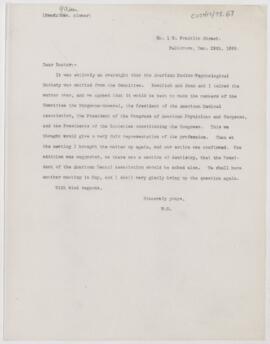 Letter to G. Alder Blumer, December 29, 1899
