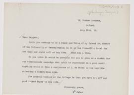 Letter to John Singer Sargent, July 25, 1910