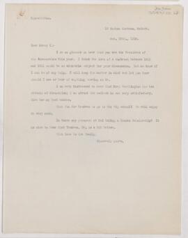 Letter to Henry Mills Thomas, October 25, 1910