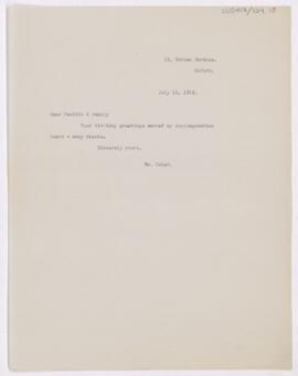 Letter to Charles Daniel Parfitt, July 14, 1919