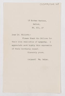 Letter to Thomas Renton Elliott, December 30, 1917