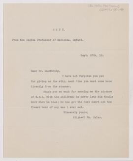 Letter to Helen MacMurchy, September 27, 1910