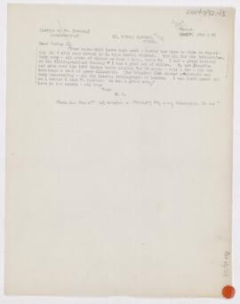 Letter to Harvey Cushing, November 18, 1909