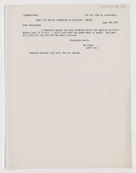 Letter to John Woolman Churchman, July 22, 1907