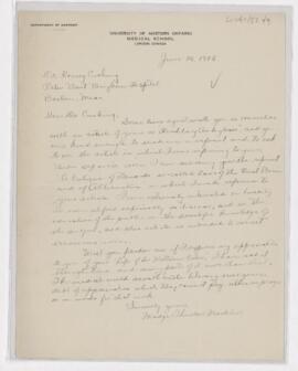 Letter to Harvey Cushing, June 26, 1926