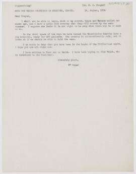 Letter to William Sydney Thayer, August 14, 1914