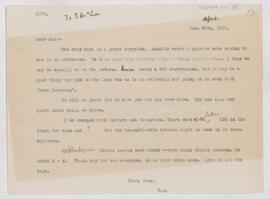 Letter to Thomas McCrae, June 30, 1911