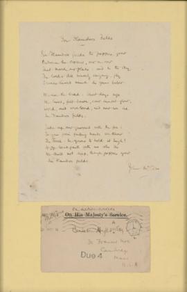 Letter from John McCrae to Carleton Noyes, with poem, In Flanders Fields