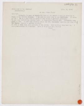 Letter to Harvey Cushing, October 19, 1908
