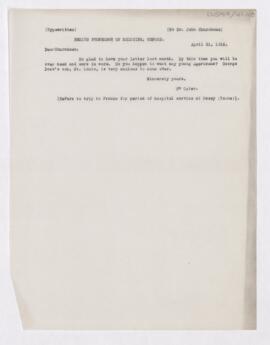 Letter to John Woolman Churchman, April 21, 1916
