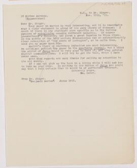 Letter to Charles Joseph Singer, November 11, 1910