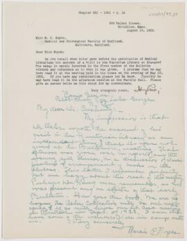 Letter to Marcia C. Noyes, August 19, 1922
