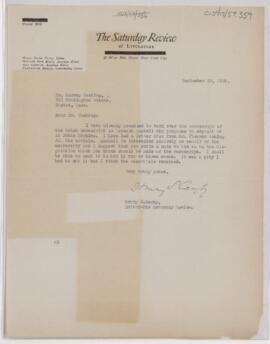 Letter to Harvey Cushing, September 23, 1925