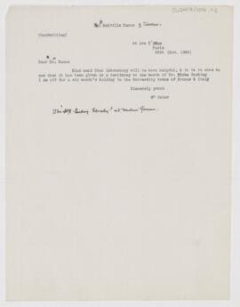 Letter to H. Melville Hanna, November 26, 1908