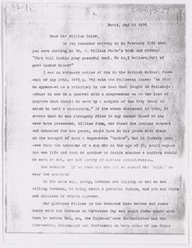 Letter to William Osler, May 22, 1916