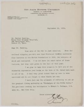 Letter to Harvey Cushing, September 10, 1925