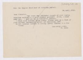 Letter to Edward Clark Streeter, April 14, 1915