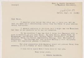 Letter to William Osler, September 26, 1904